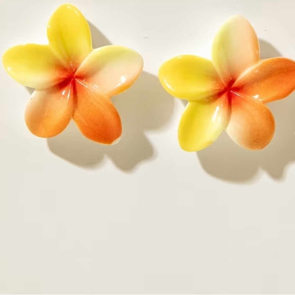 Tropical Plumeria Flower Wall Hooks - Yellow & Orange (Pair)